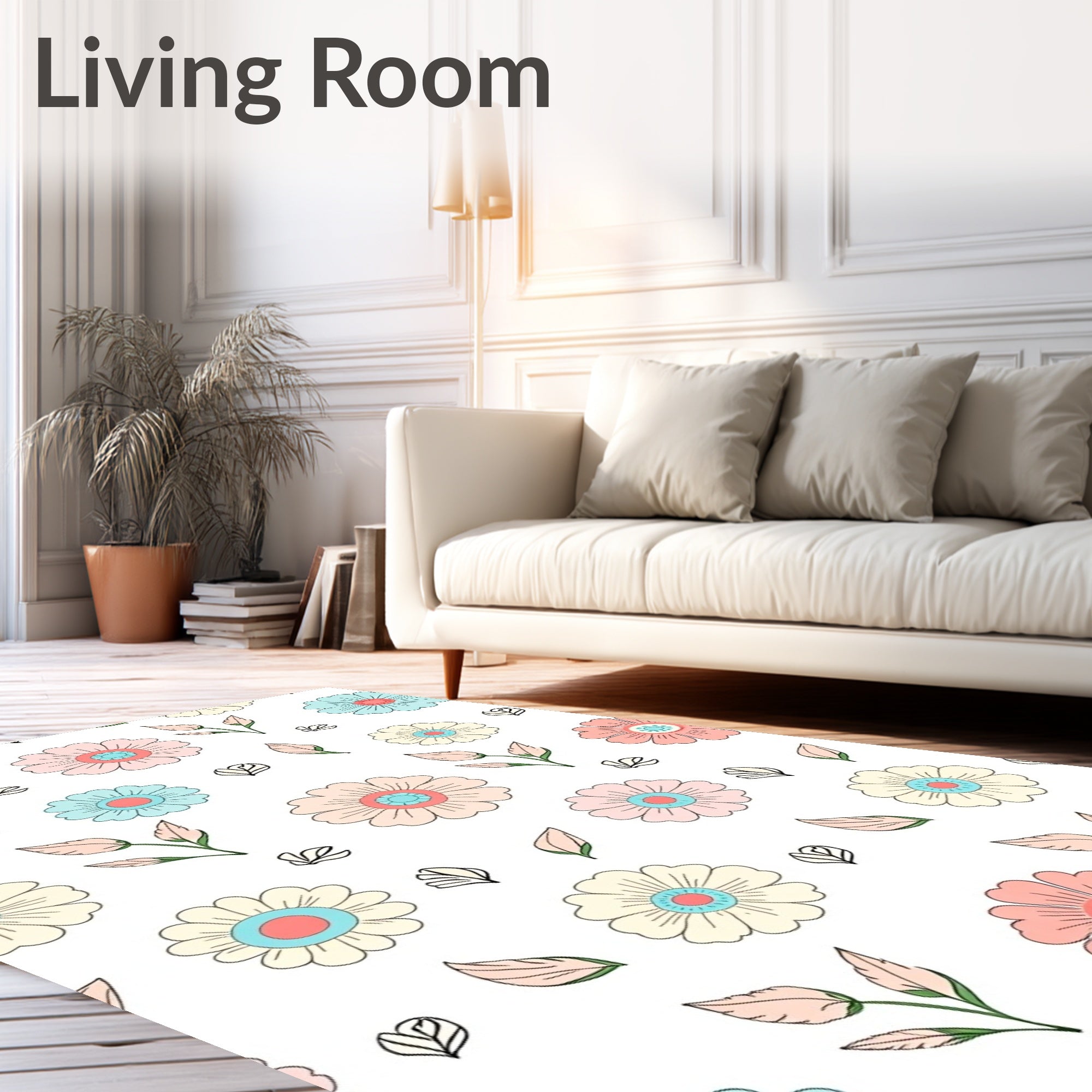 Pastel Floral Sprig Pattern Rug