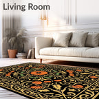 Ornate Floral Scrollwork Black Orange Rug