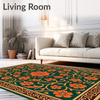 Ornate Orange Floral Vine Pattern Rug