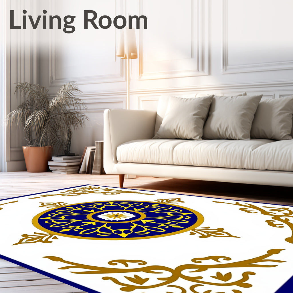 Classic Blue Gold Medallion Scroll Rug