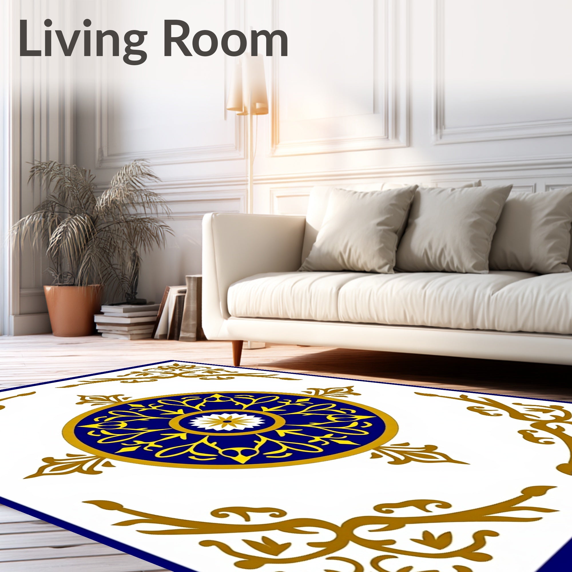 Classic Blue Gold Medallion Scroll Rug