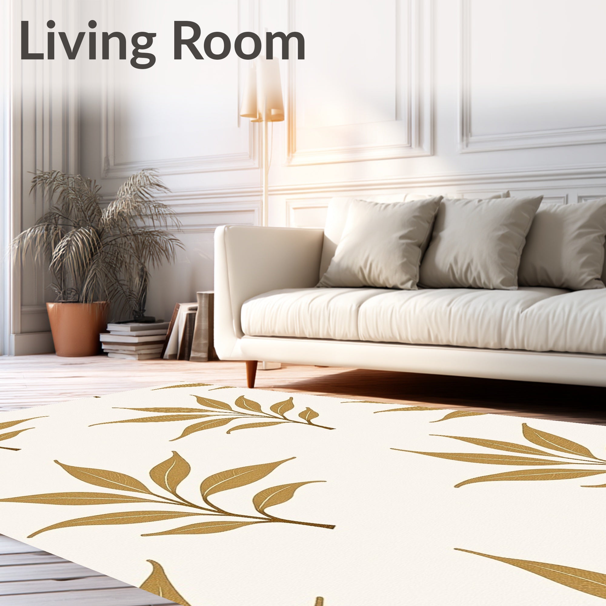 Golden Leaf Branches Pattern Rug