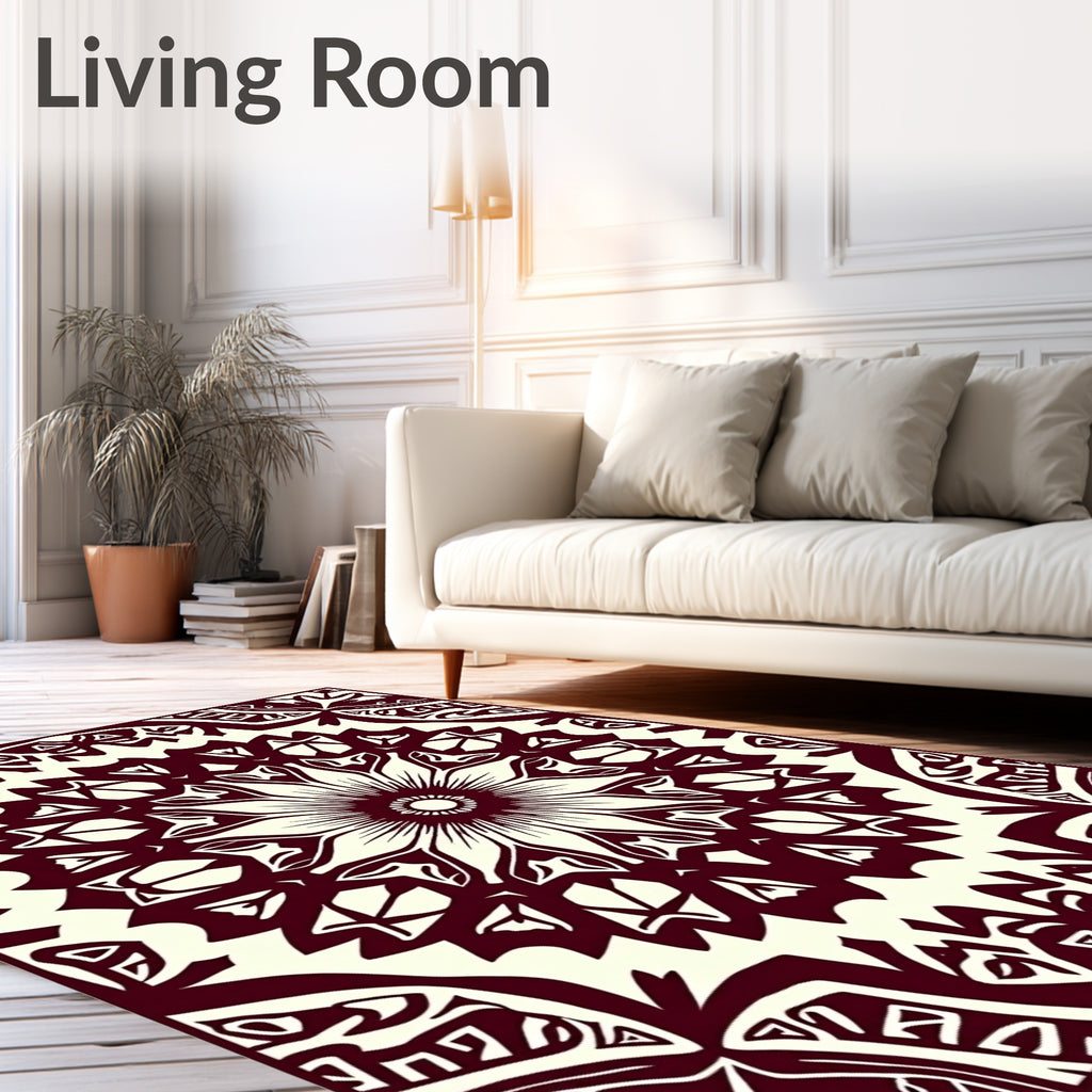 Intricate Maroon Floral Mandala Design Rug