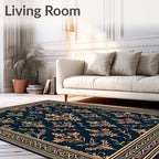 Ornate Floral Damask Dark Blue Rug