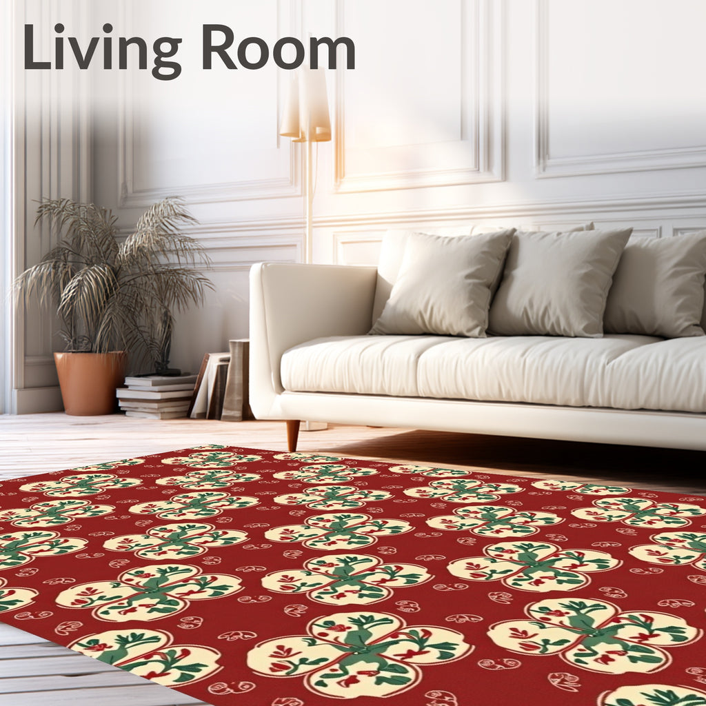Retro Floral Pattern Red Rug