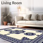Elegant Blue And Cream Medallion Design Rug