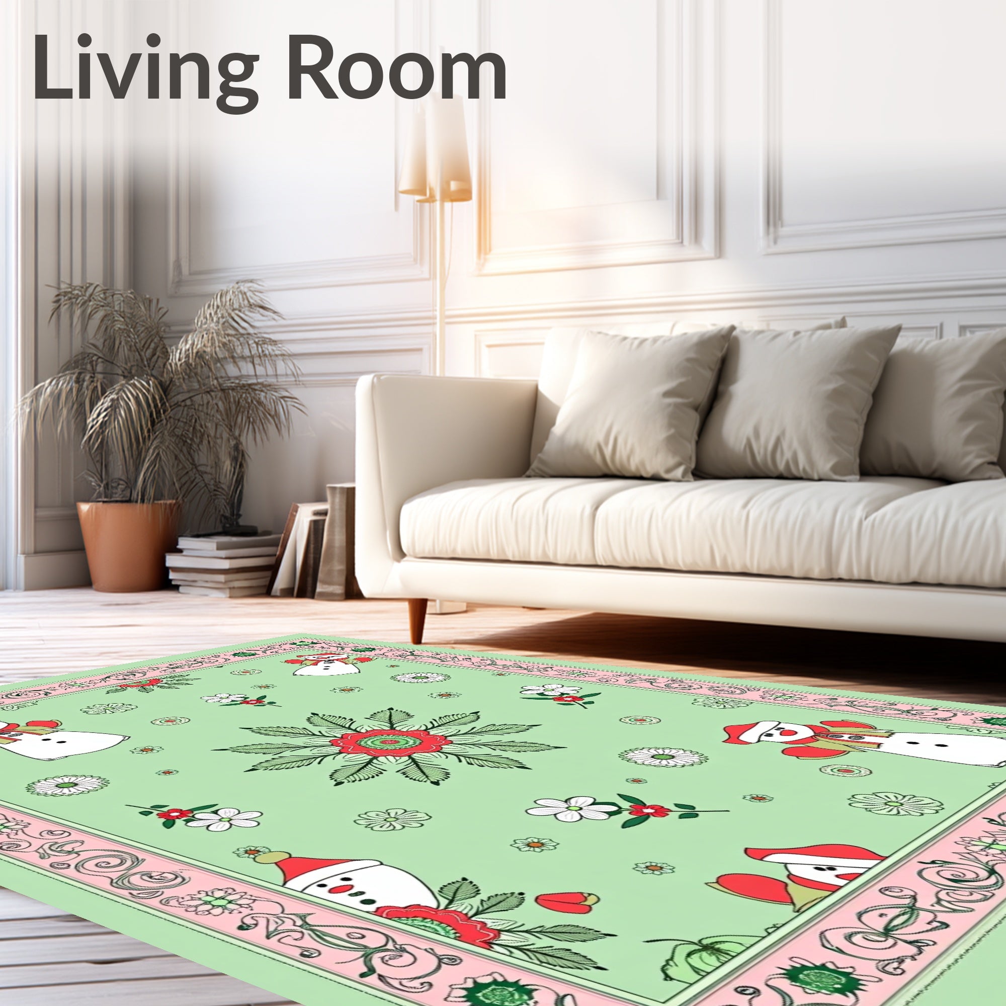 Christmas Snowman Floral Border Rug