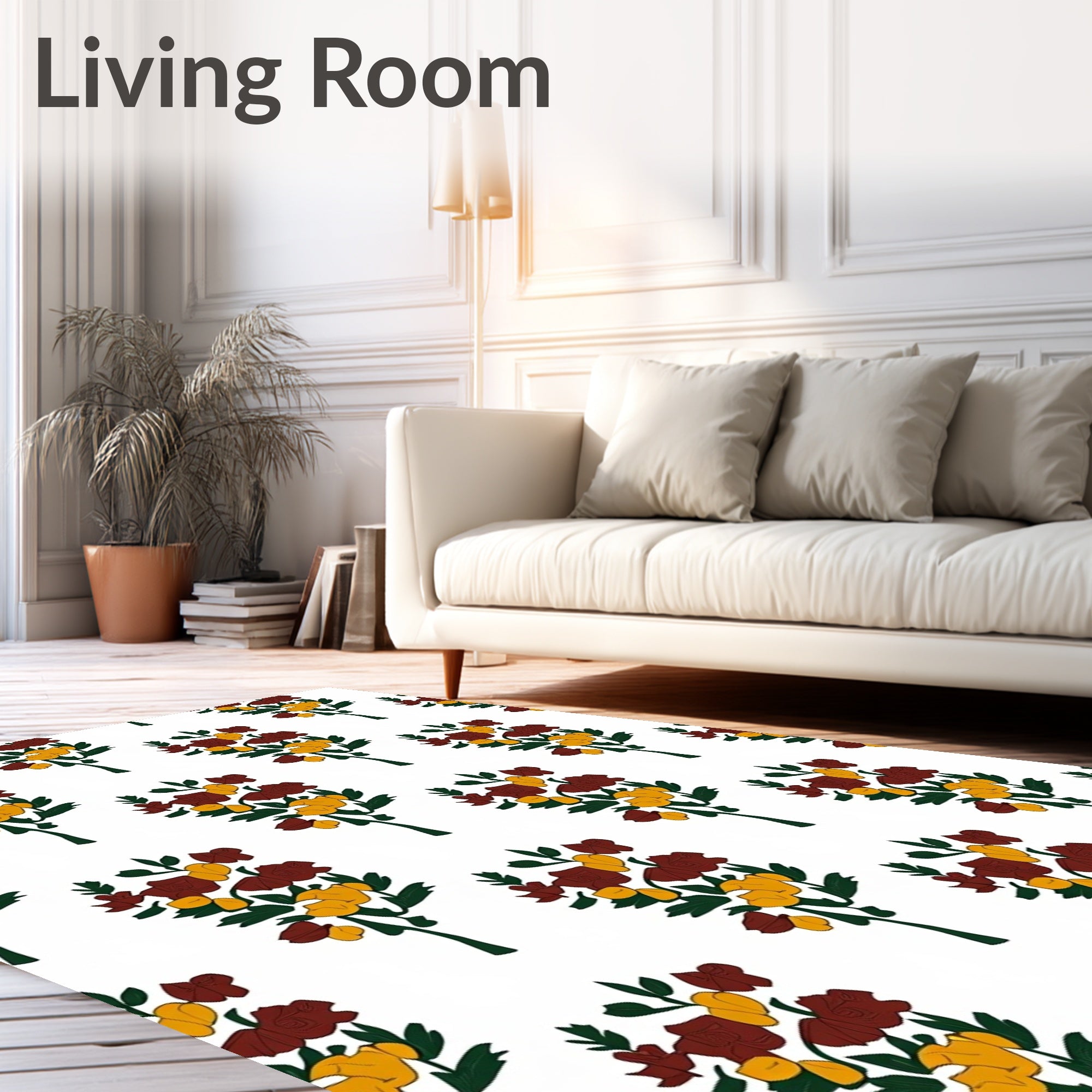 Bold Burgundy Gold Floral Pattern Rug