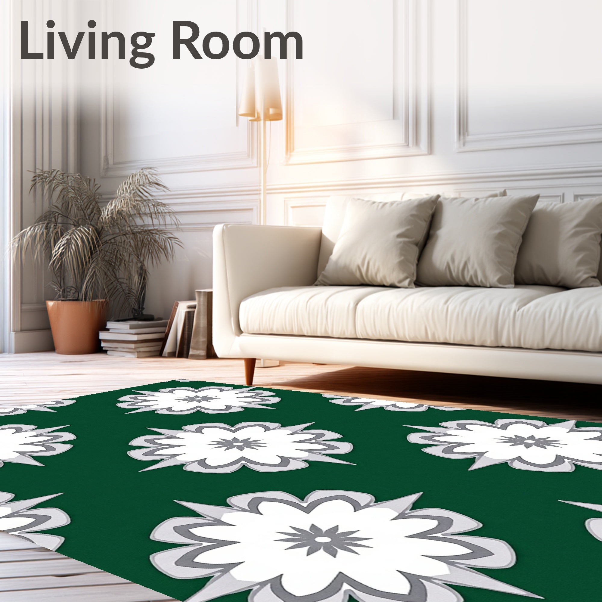 Green Floral Starburst Pattern Rug