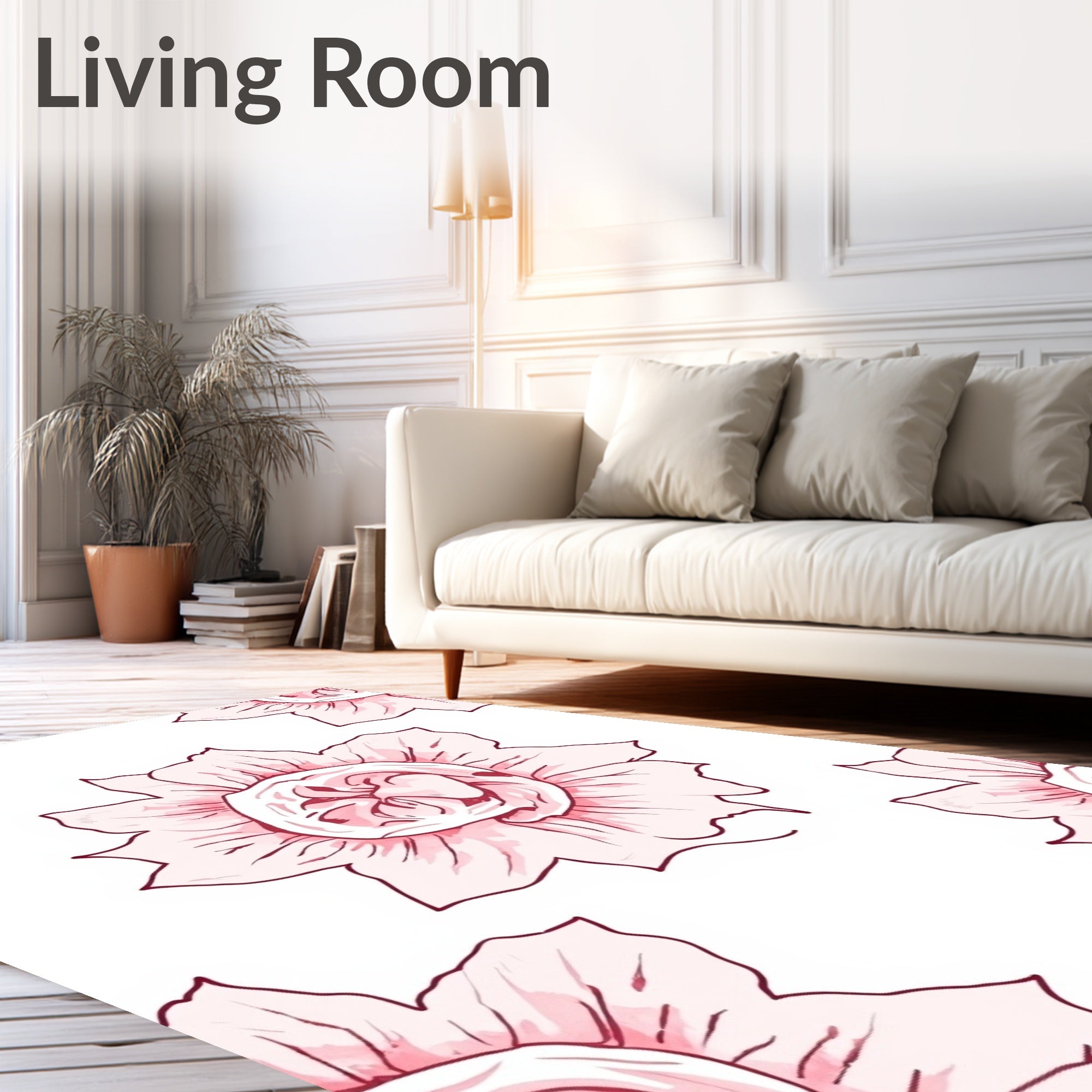 Soft Pink Floral Sketch Pattern Rug