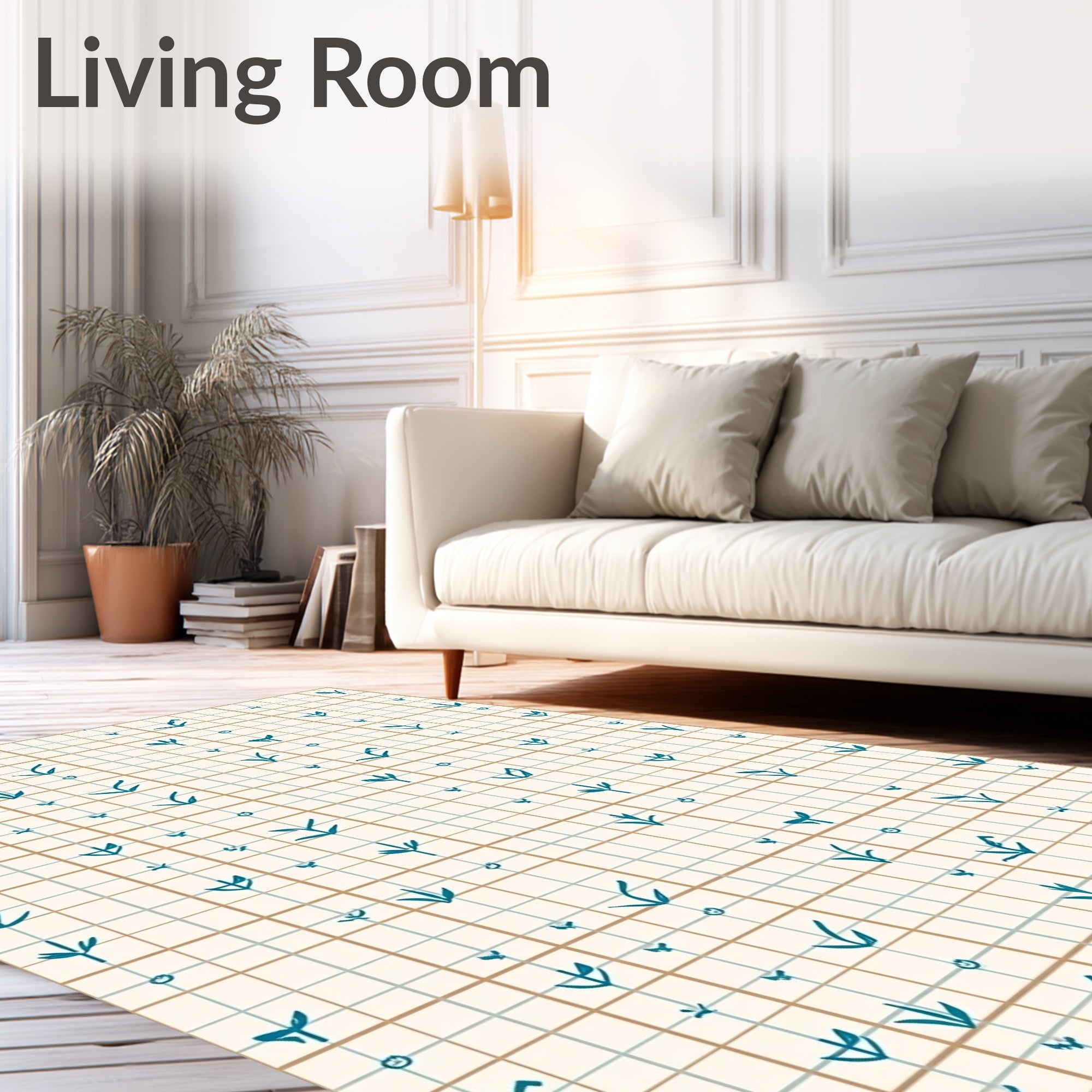 Minimalist Leaf Grid Pattern Rug