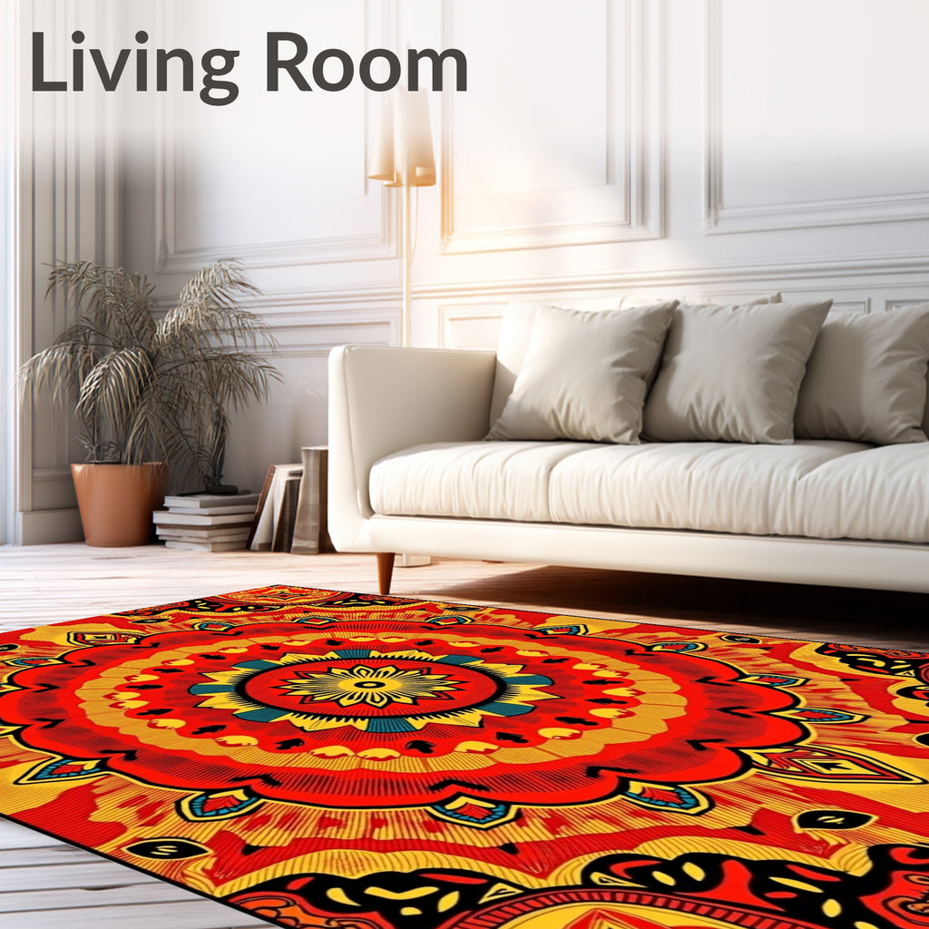 Vibrant Mandala Patterned Bold Red Rug