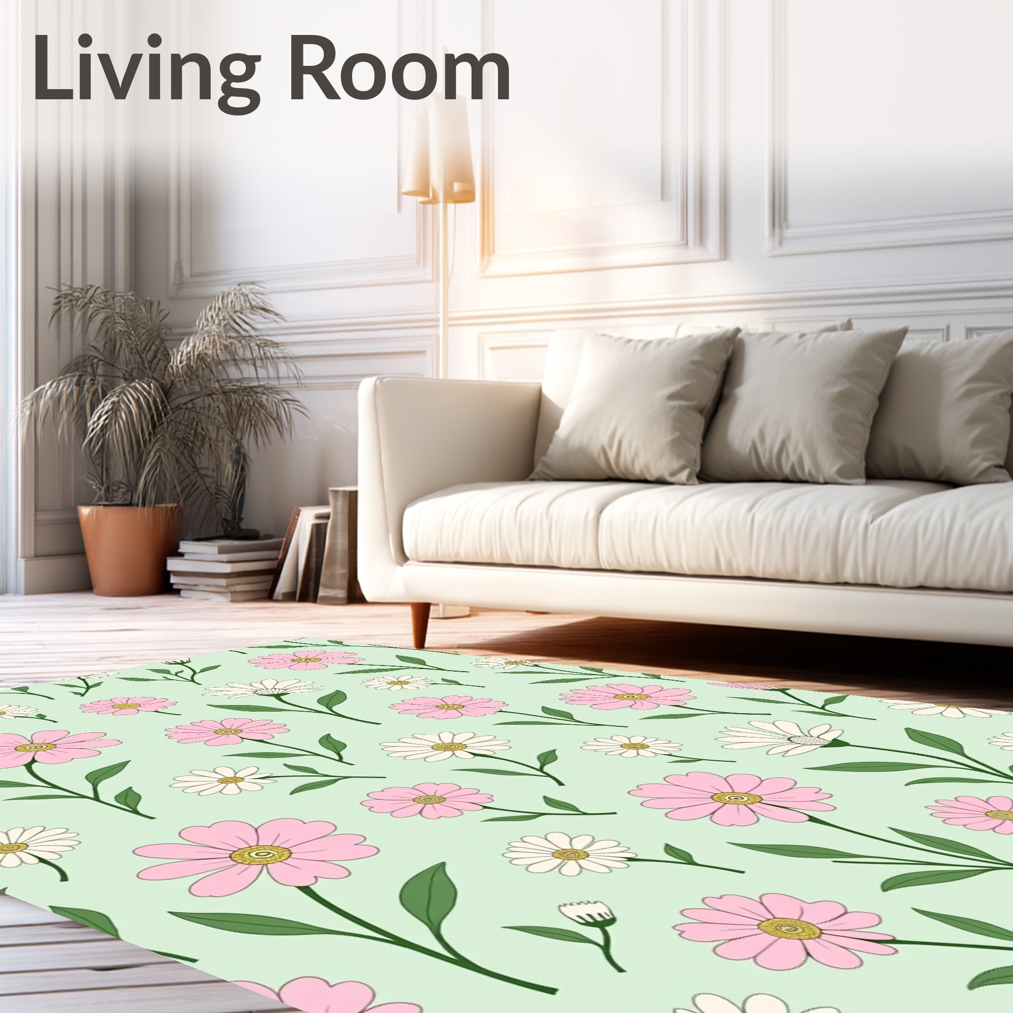 Pink White Flower Garden Pattern Rug