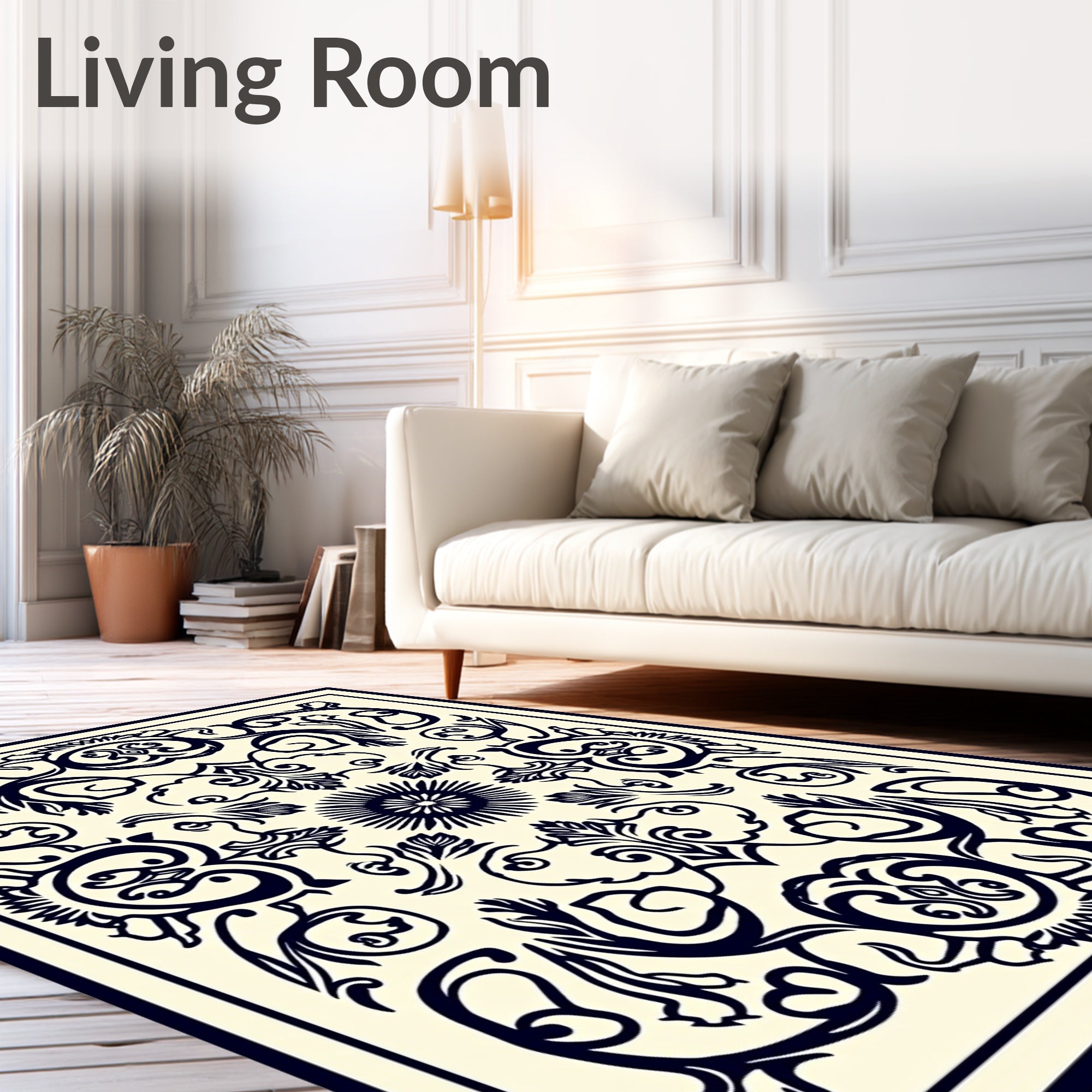 Classic Floral Swirls Dark Navy Rug