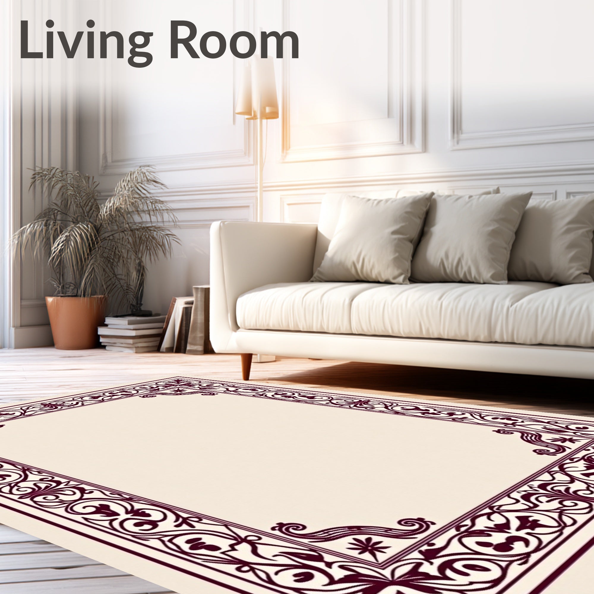 Elaborate Floral Scrollwork Border Rug