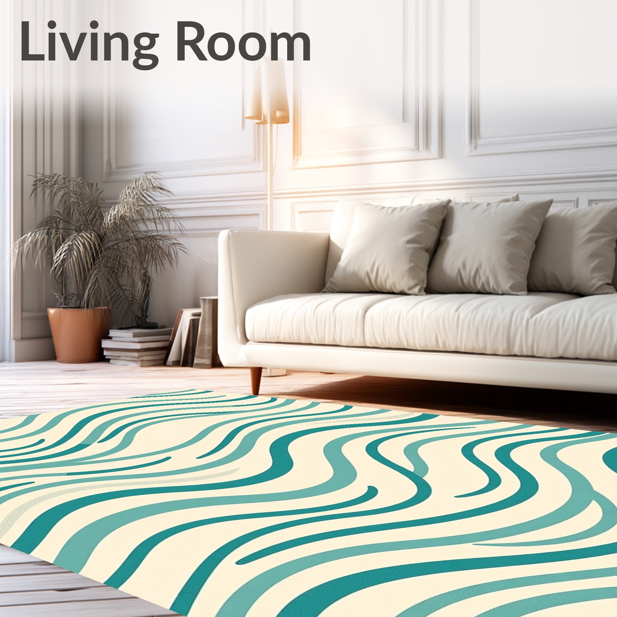 Modern Teal Cream Wave Pattern Rug