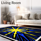 Radiant Yellow Blue Starburst Pattern Rug