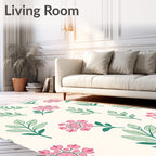 Delicate Pink Flower Leaf Pattern Rug
