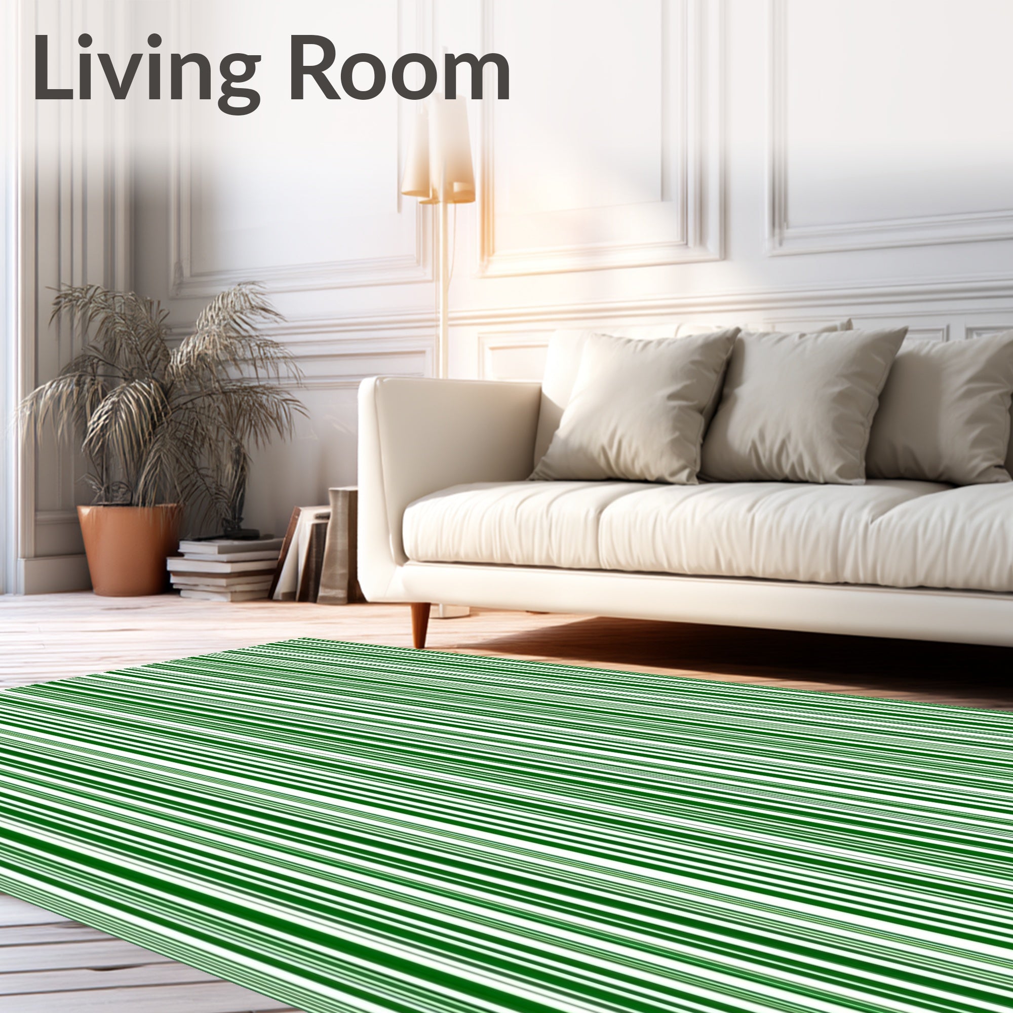 Classic Green White Vertical Stripe Pattern Rug