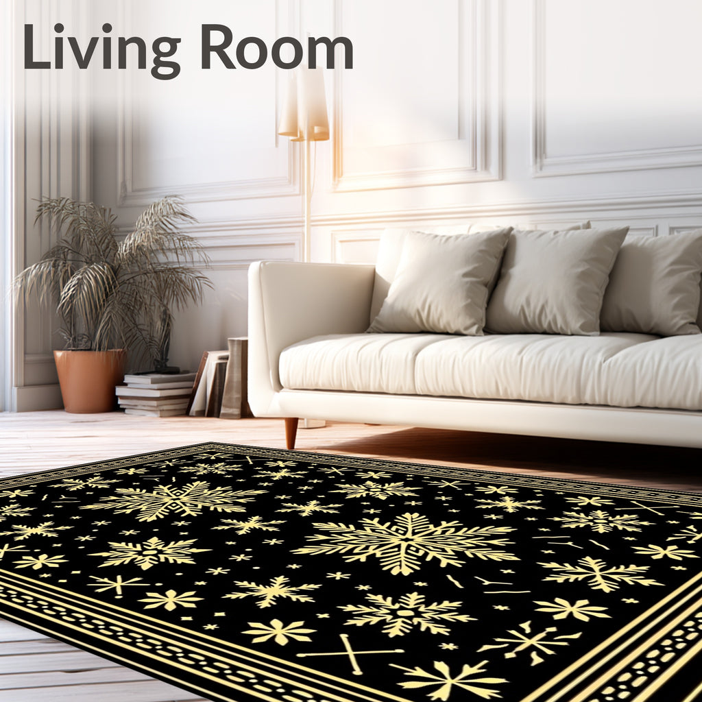 Golden Snowflake Black Contemporary Rug