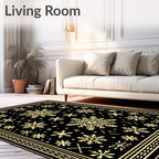 Golden Snowflake Black Contemporary Rug