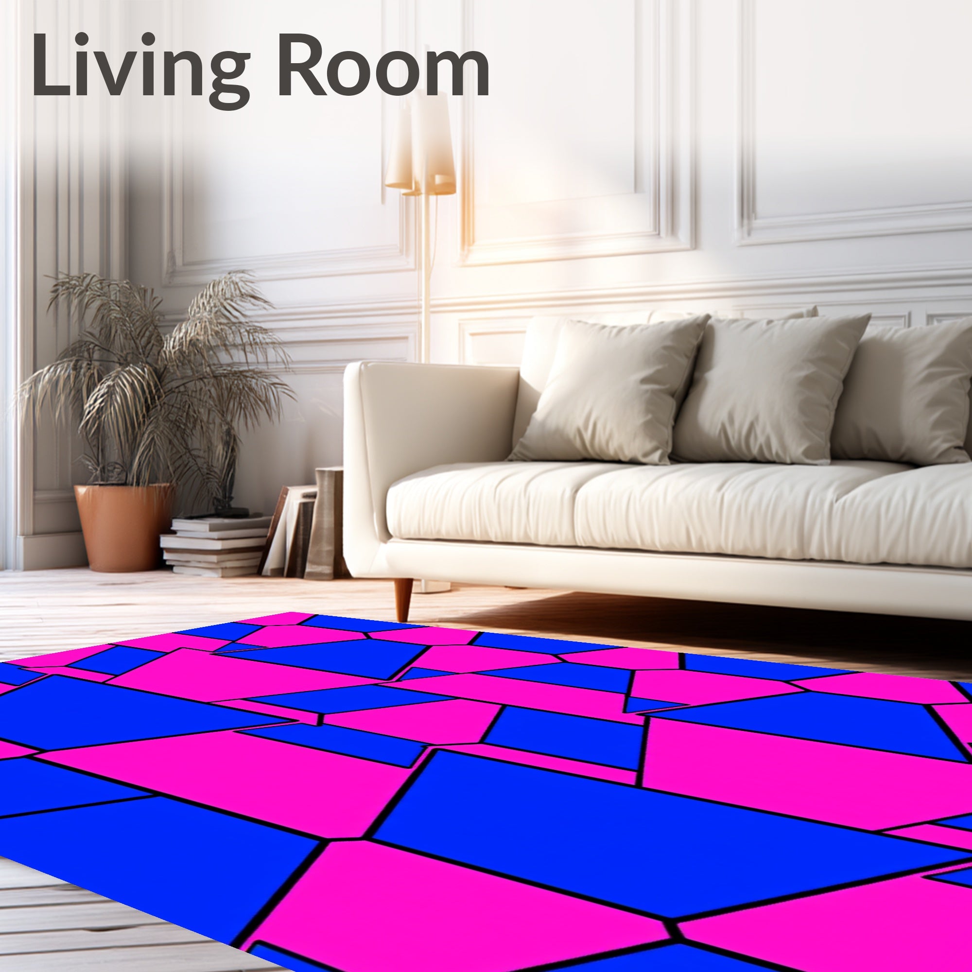 Pink Blue Geometric Tesselation Rug