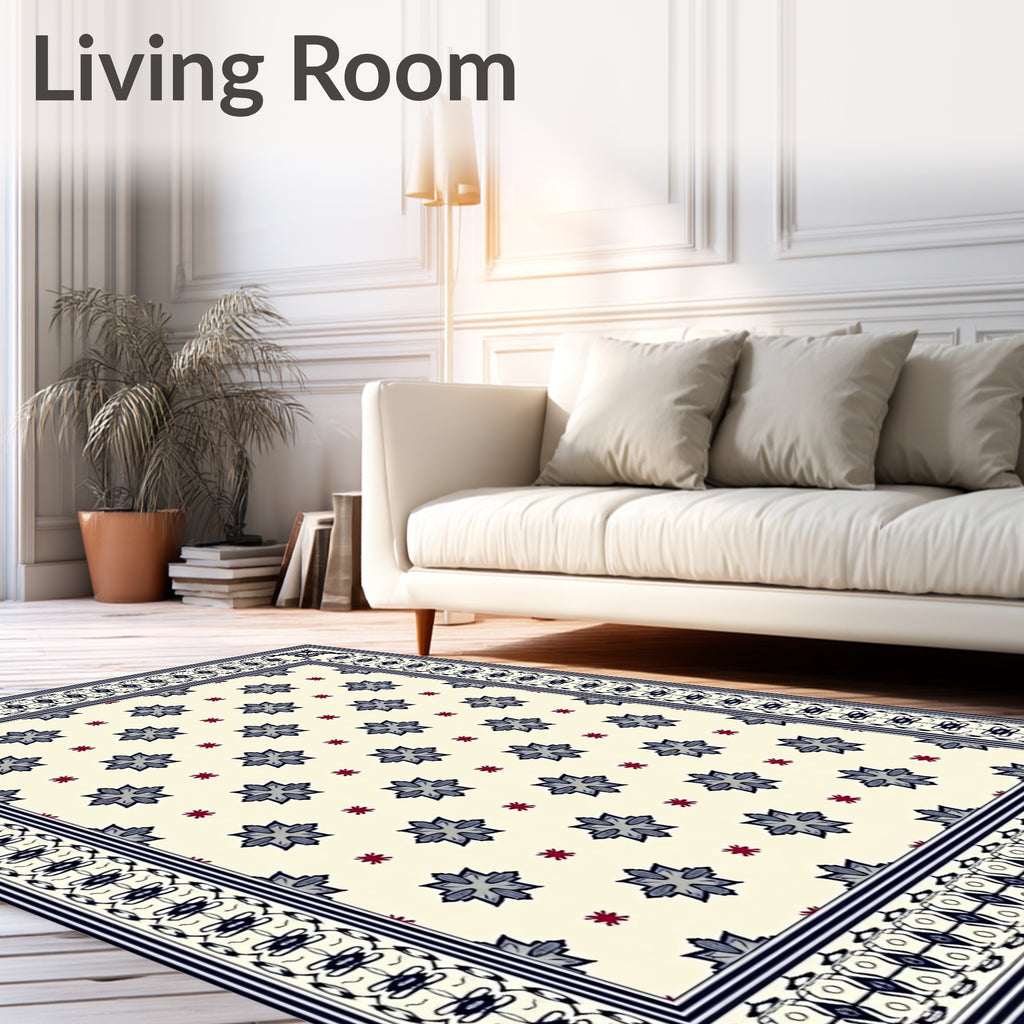 Dark Blue Floral And Geometric Vintage Rug