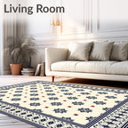 Dark Blue Floral And Geometric Vintage Rug