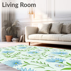 Delicate Floral Blue Daisy Pattern Rug