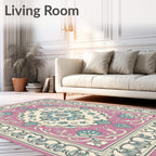 Pinks and Teal Floral Scrollwork Rug