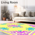 Ornate Yellow Floral Pattern Rug