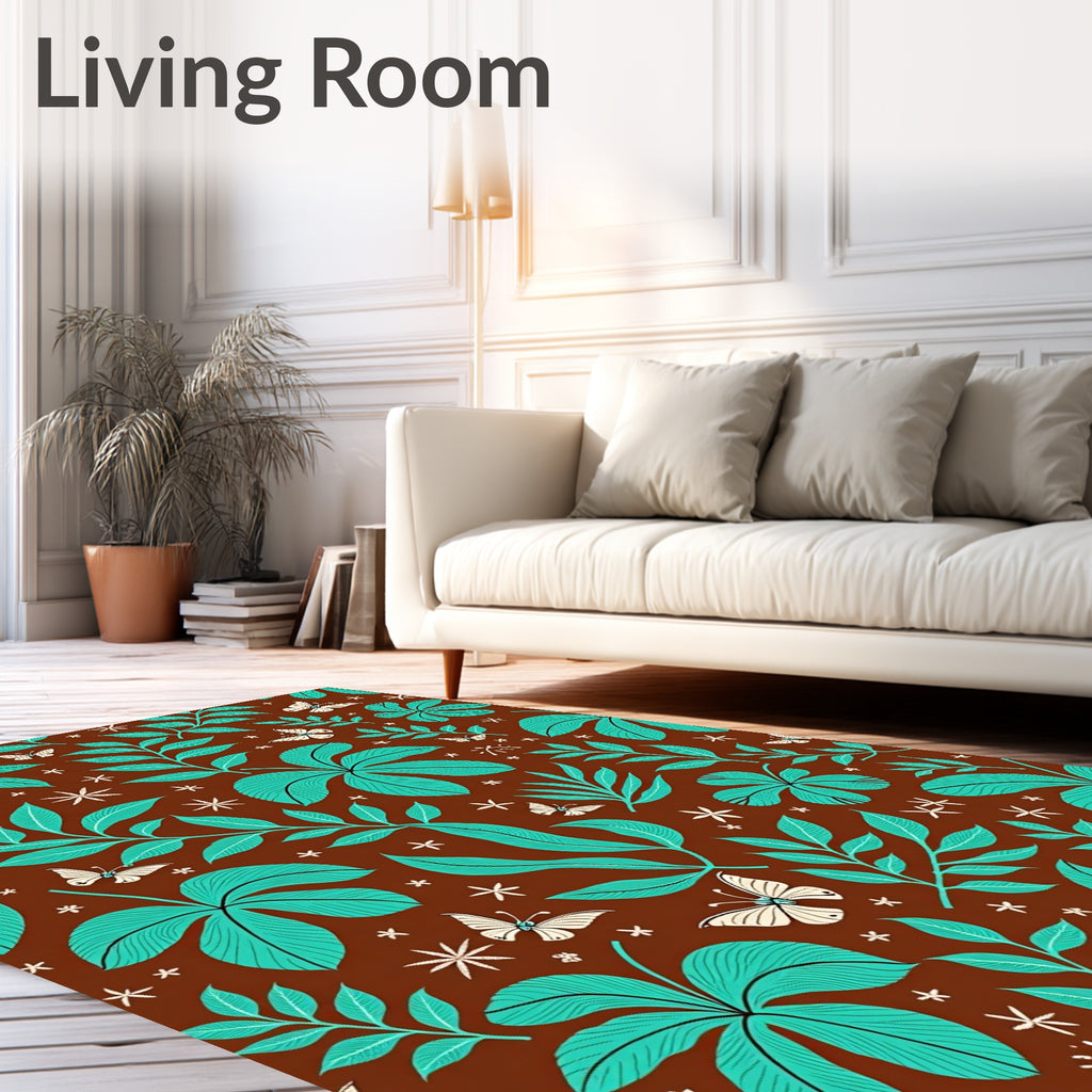 Tropical Leaf and Butterfly Pattern Rug