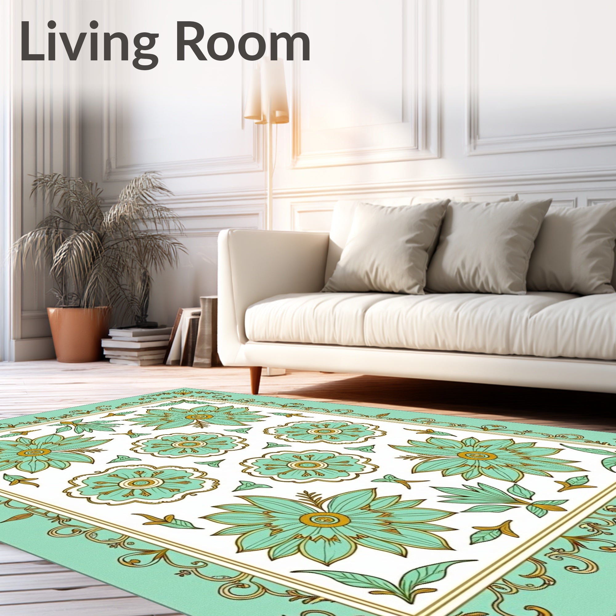 Mint Green Floral Arrangement Rug