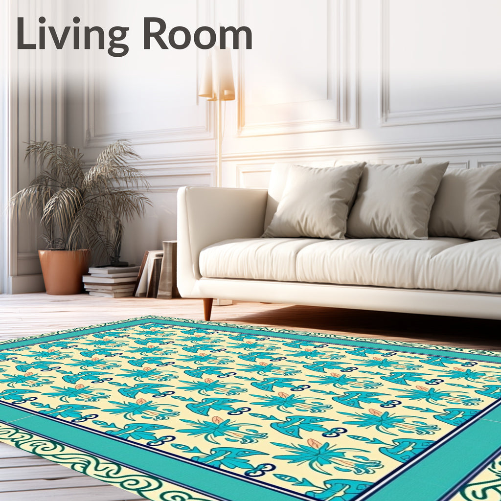 Aqua Floral Patterned Classic Rug