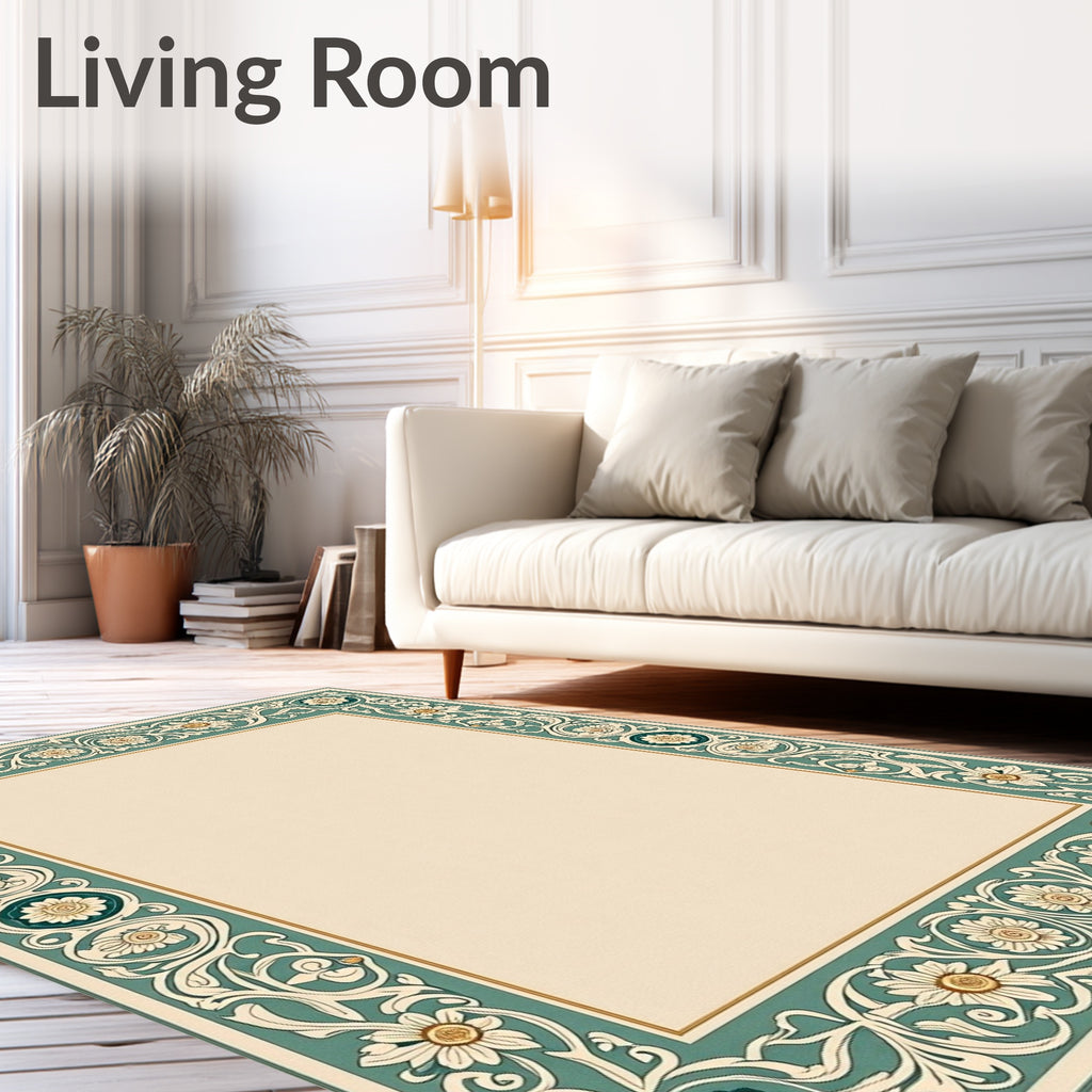 Ornate Floral Border Pattern Rug