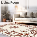 Rich Brown Floral Vine Border 4 Panels Rug