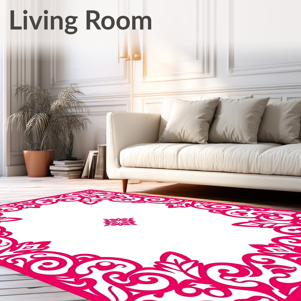 Ornate Floral Scrollwork Pink Rug