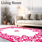 Ornate Floral Scrollwork Pink Rug