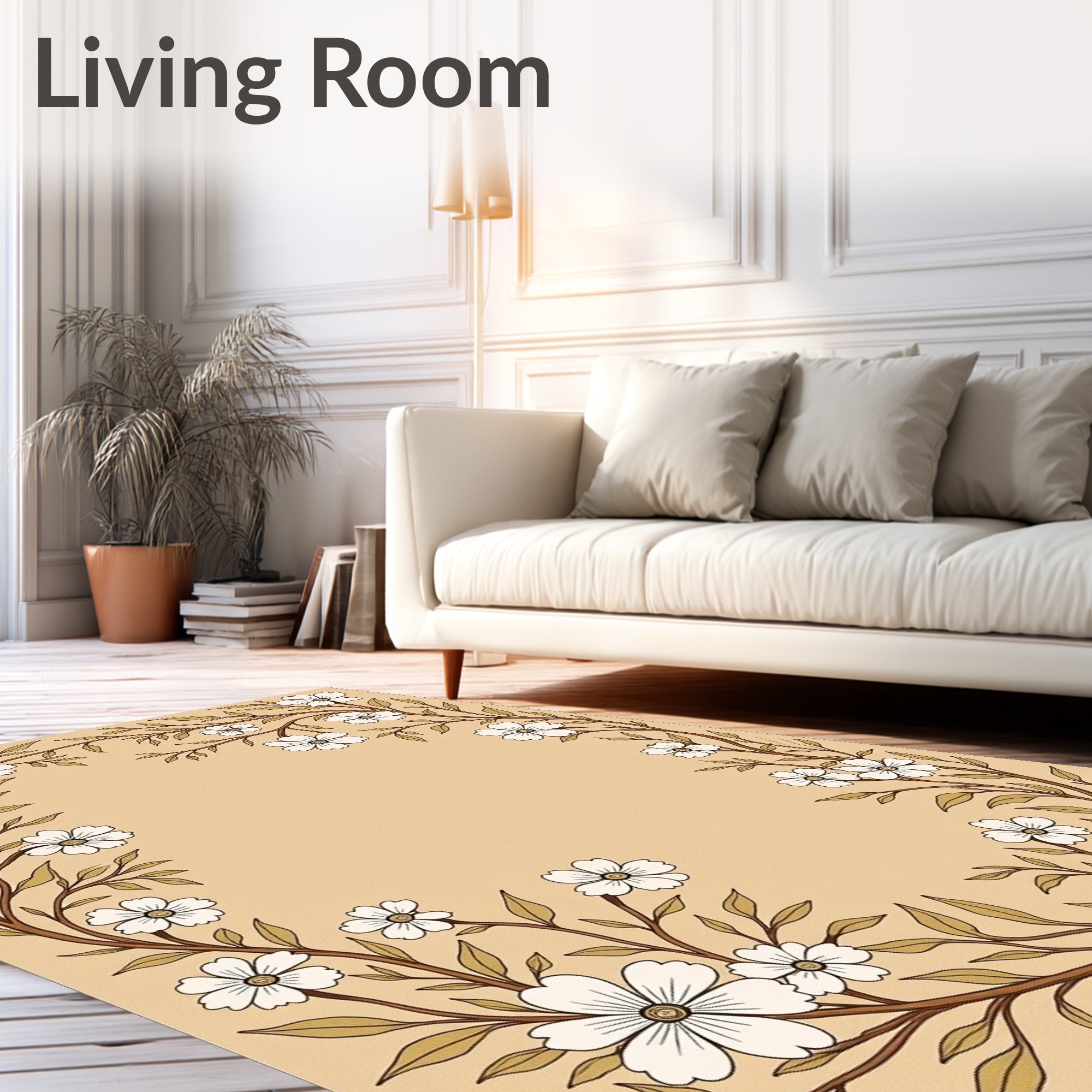 Elegant Floral Vines Whimsical Design Rug