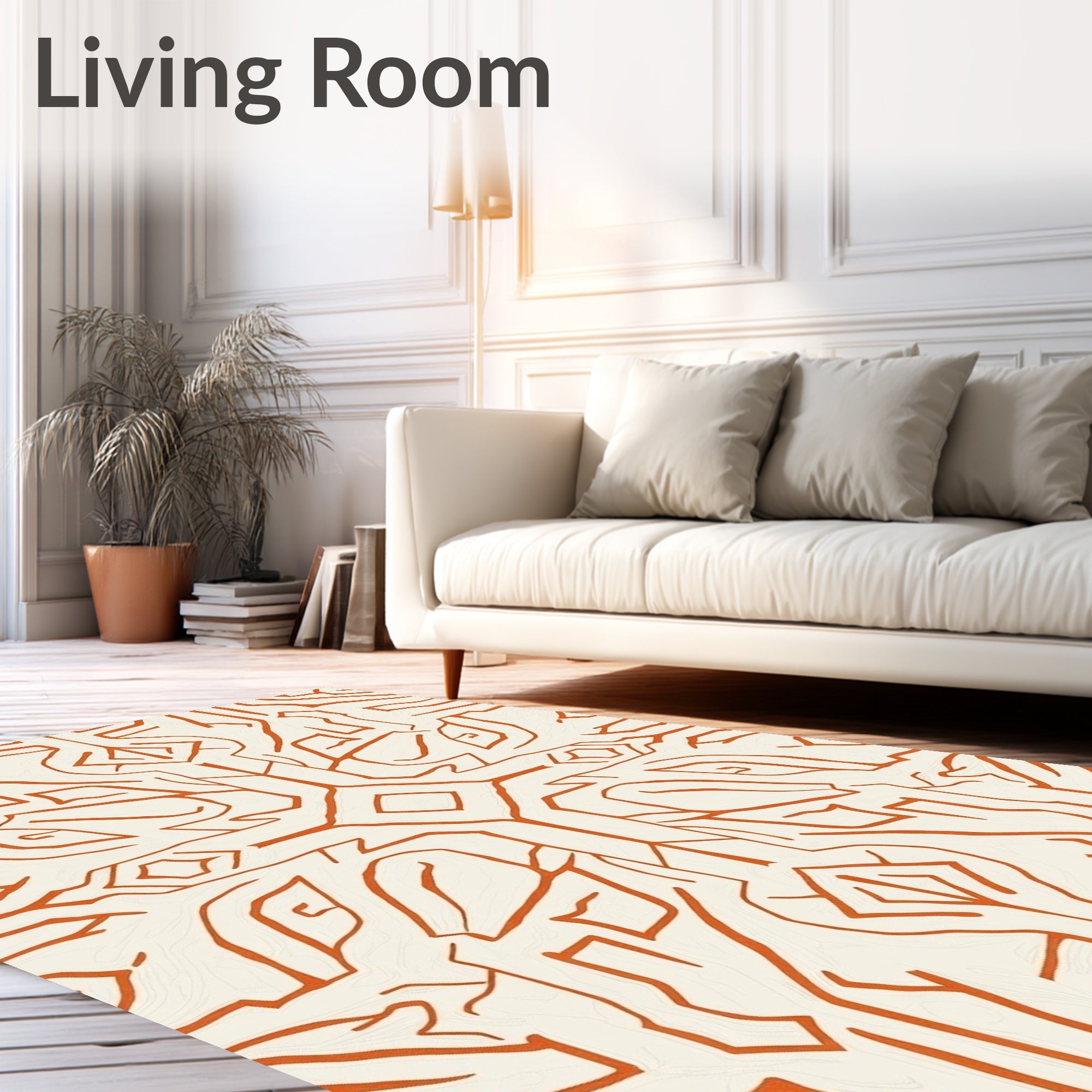 Abstract Orange Branches Patterned Rug