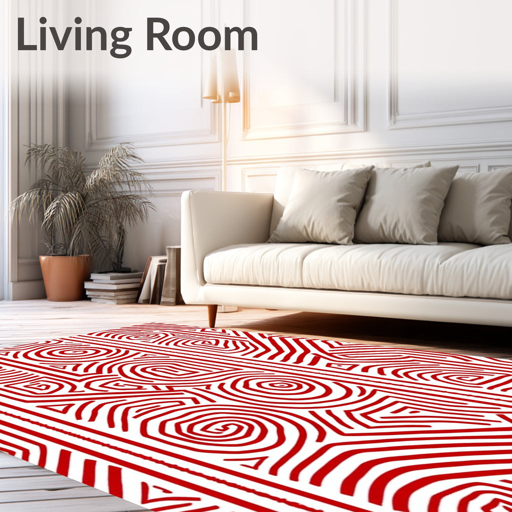 Vibrant Red Labyrinth Line Art Rug
