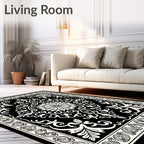 Classic Black White Floral Damask Rug