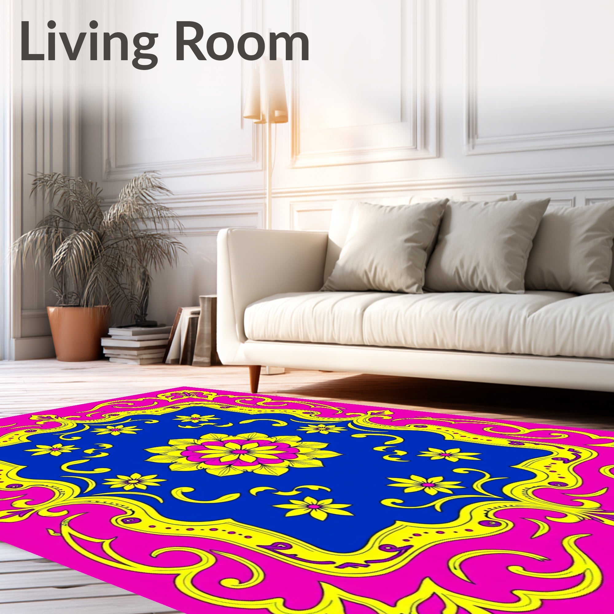 Vibrant Floral Border With Centerpiece Rug