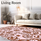 Ornate Brown Floral Swirl Accent Rug
