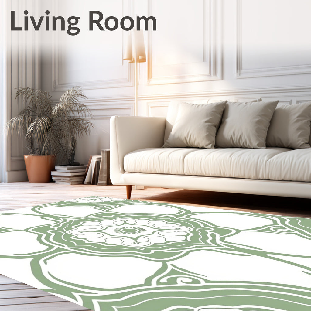 Sage Green Floral Mandala Pattern Rug