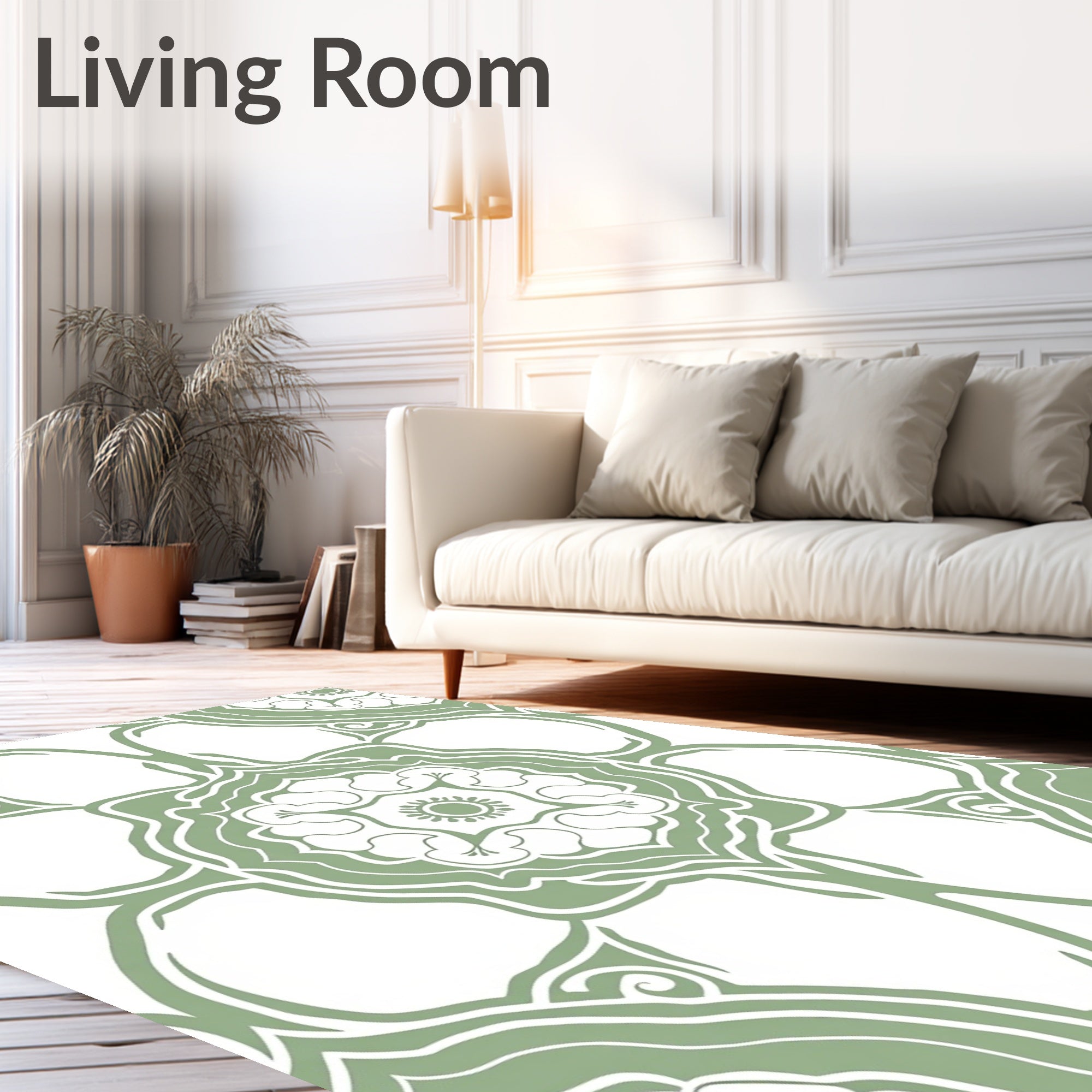 Sage Green Floral Mandala Pattern Rug
