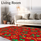 Festive Red Green Vine Swirl Rug