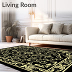 Ornate Golden Floral Vine Pattern Rug