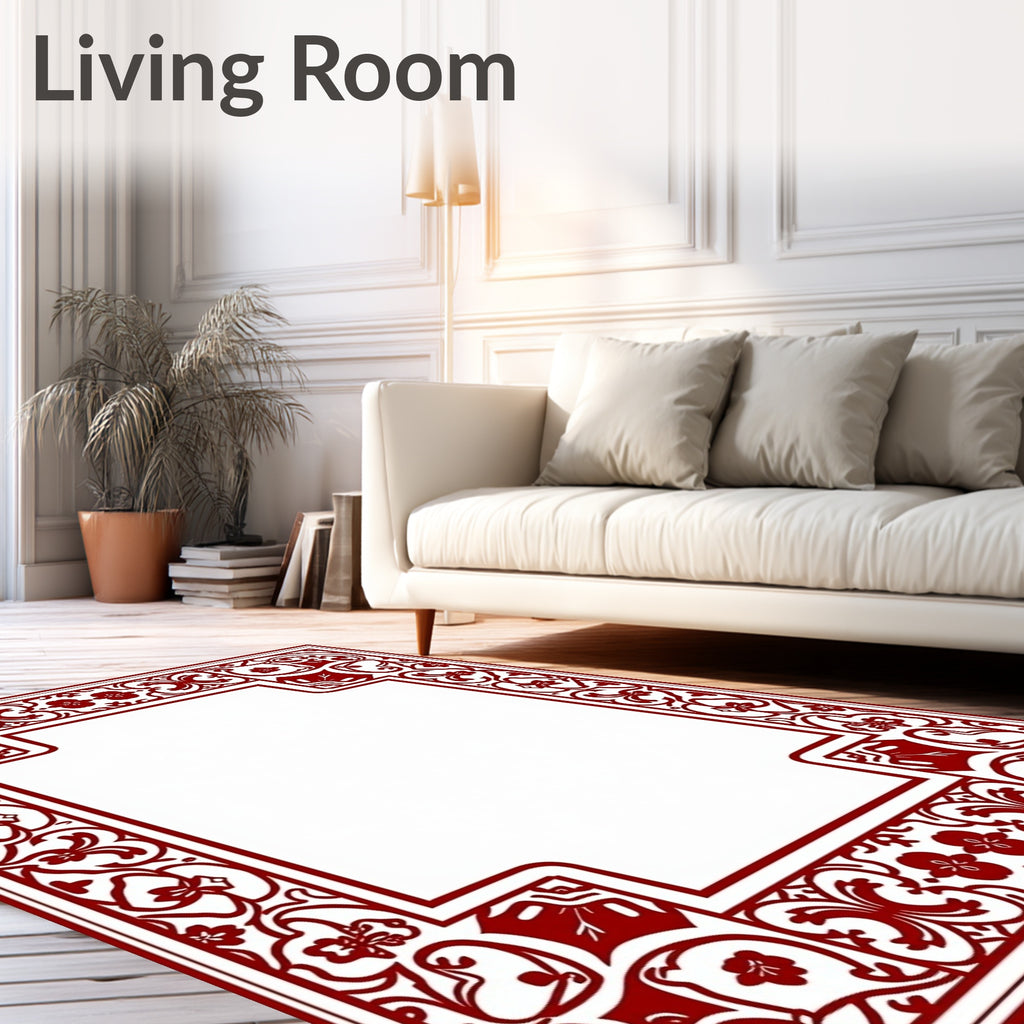 Elegant Red Floral Scroll Border Rug