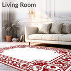 Elegant Red Floral Scroll Border Rug